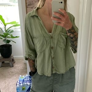 Zara Olive Green Button-Up Top
